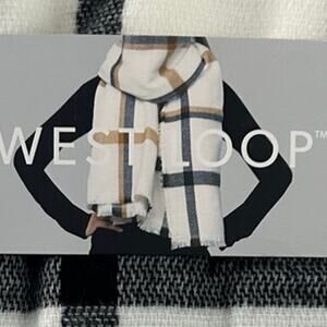 West Loop Women's Fashion Knit Scarf Neutral Plaid One Size NWT
